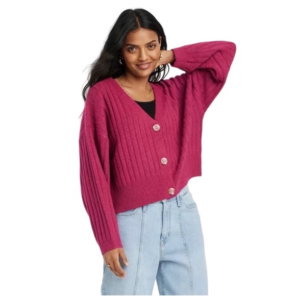 a new day Sweaters - A NEW DAY | Pink Ribbed Cardigan Sweater